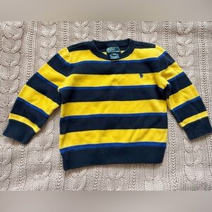 Polo Ralph Lauren Boys Sweater 2T Yellow Navy Striped Cotton Crewneck